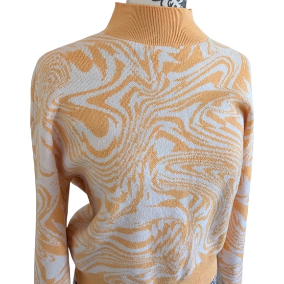 Pieces Mila Long-Sleeve Highneck Knit Sweater Flax Orange White Women's Medium - Picture 7 of 12